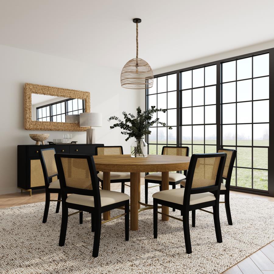 Arini 7-piece Round Dining Table Set Sand Wash and Black-1