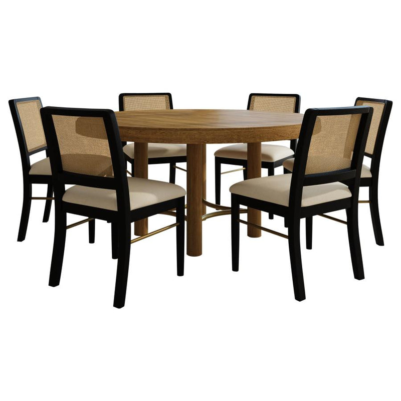 Arini 7-piece Round Dining Table Set Sand Wash and Black-zoom-
