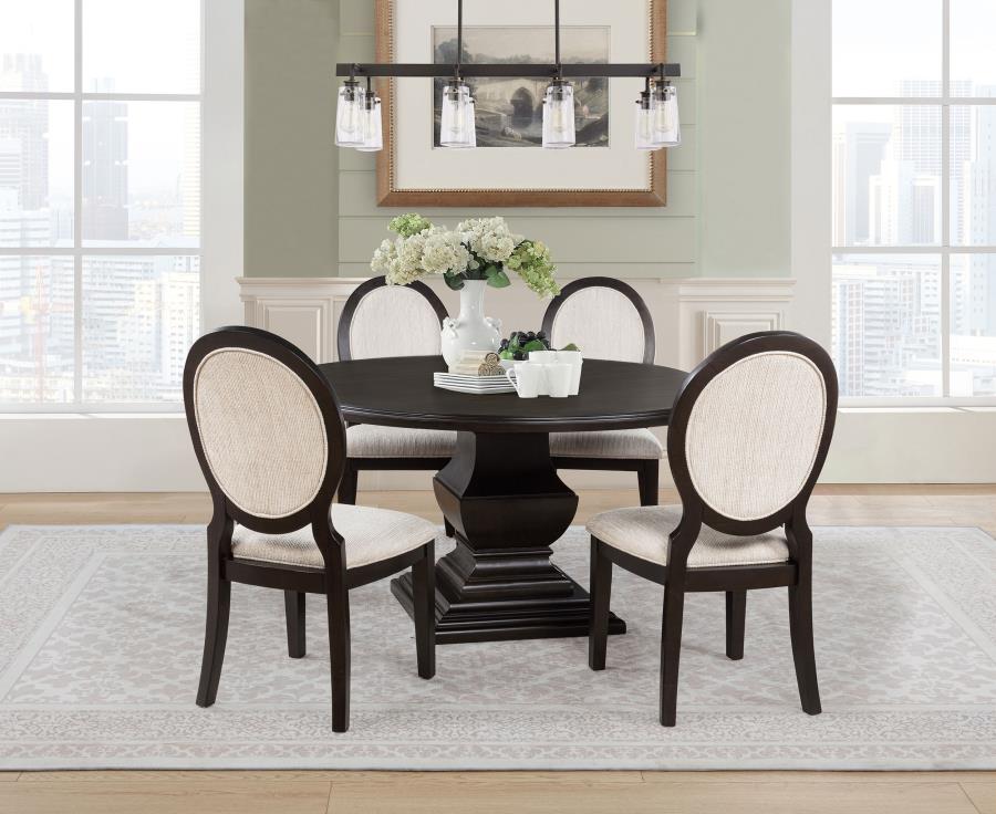 Twyla 5-piece Round Wood Dining Room Table Set Dark Cocoa-1