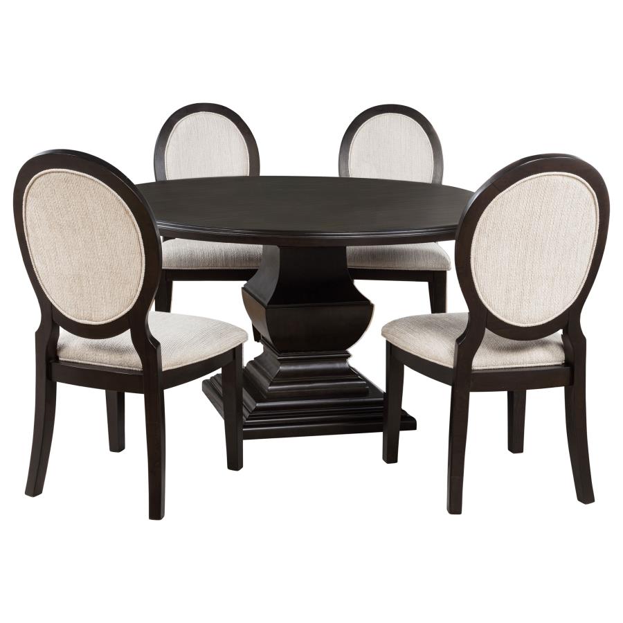 Twyla 5-piece Round Wood Dining Room Table Set Dark Cocoa-2