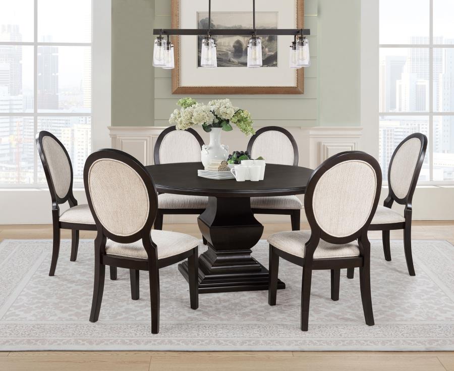 Twyla 7-piece Round Wood Dining Room Table Set Dark Cocoa-zoom-1