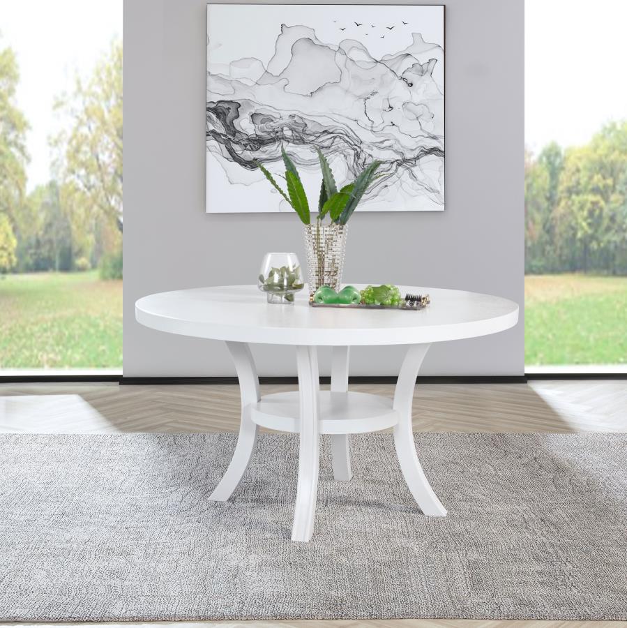 Judd 54-inch Round Dining Wood Table with Shelf Pearl White-2