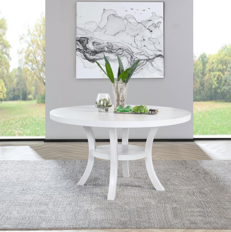 Judd 54-inch Round Dining Wood Table with Shelf Pearl White-zoom-