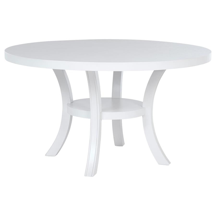Judd 54-inch Round Dining Wood Table with Shelf Pearl White-1
