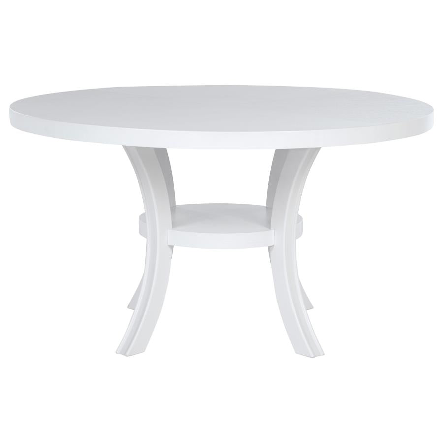 Judd 54-inch Round Dining Wood Table with Shelf Pearl White-3
