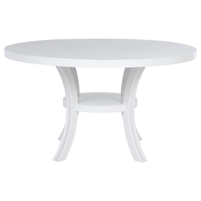 Judd 54-inch Round Dining Wood Table with Shelf Pearl White-zoom-