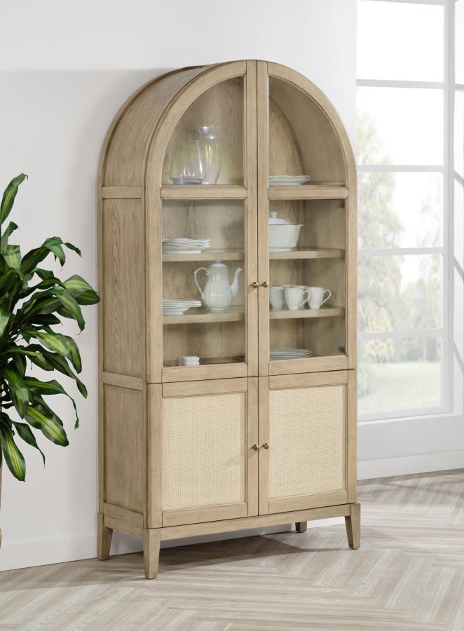 Kailani 4-Door Cane Dining Vitrine Display Cabinet Beige Oak-2