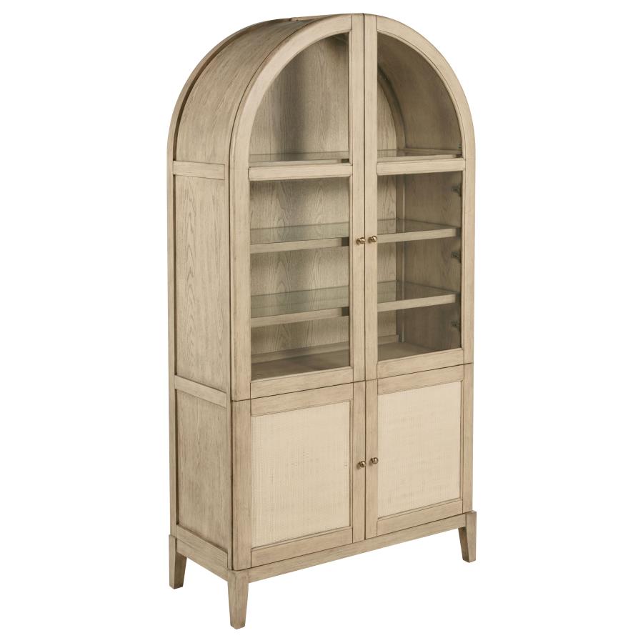 Kailani 4-Door Cane Dining Vitrine Display Cabinet Beige Oak-zoom-1