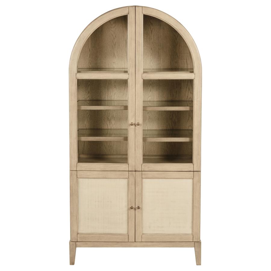 Kailani 4-Door Cane Dining Vitrine Display Cabinet Beige Oak-3