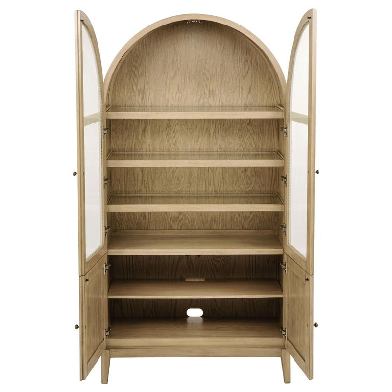 Kailani 4-Door Cane Dining Vitrine Display Cabinet Beige Oak-zoom-
