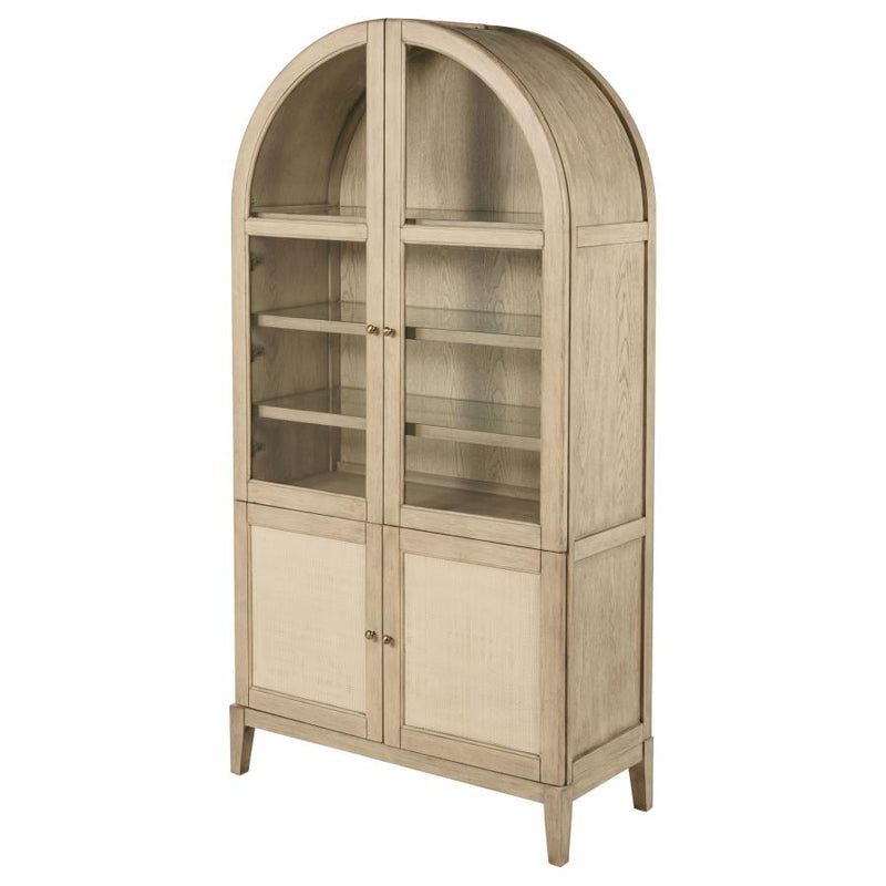 Kailani 4-Door Cane Dining Vitrine Display Cabinet Beige Oak-zoom-