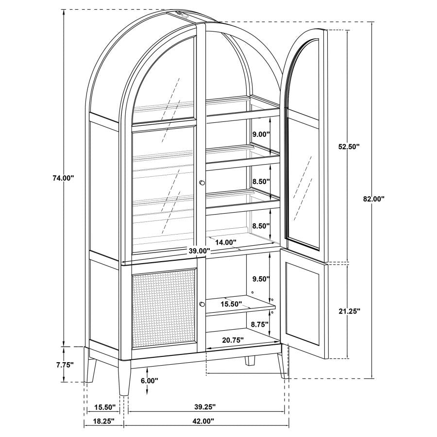 Kailani 4-Door Cane Dining Vitrine Display Cabinet Beige Oak-zoom-17