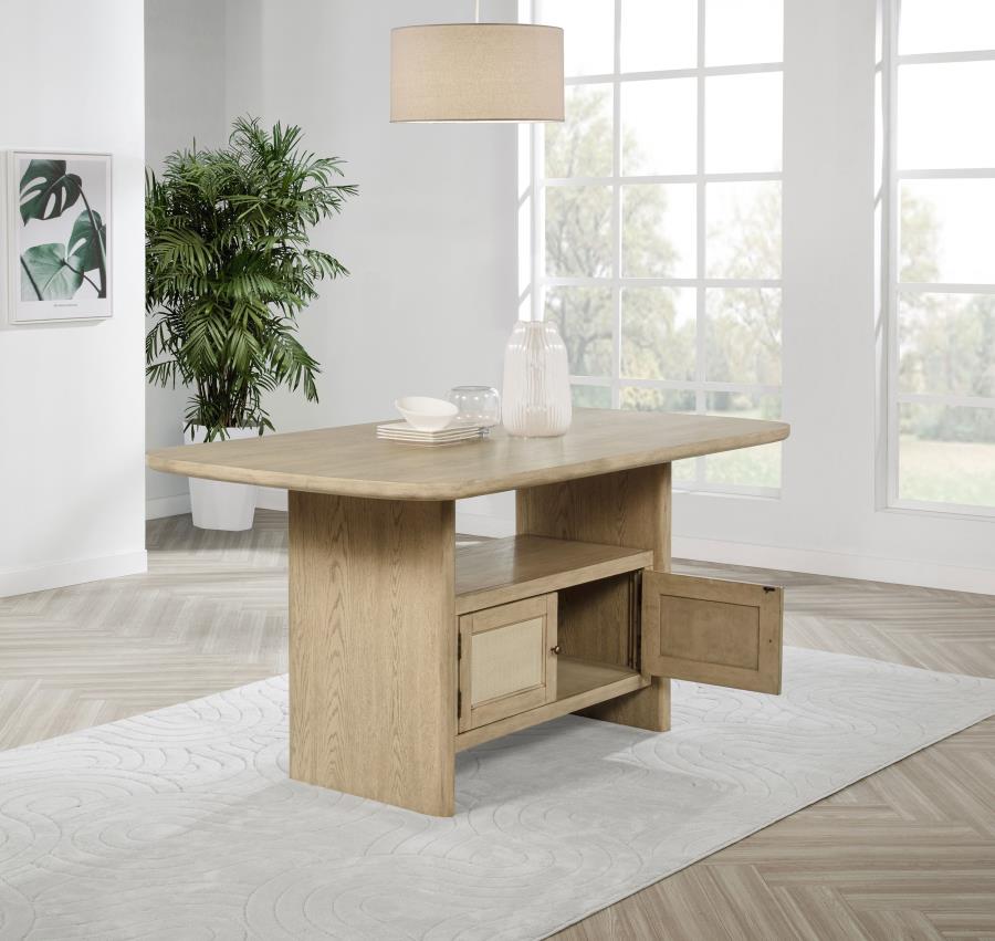 Kailani Cane Counter Height Storage Dining Table Beige Oak-2