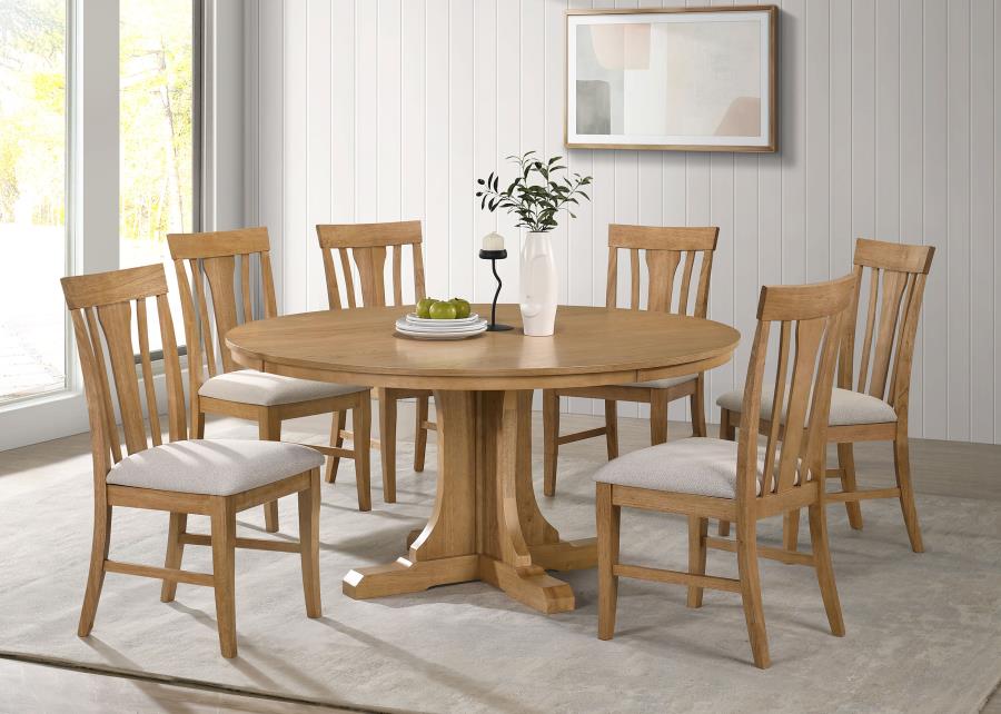 Hartville 7-piece Round Dining Table Set Natural Light Brown-1