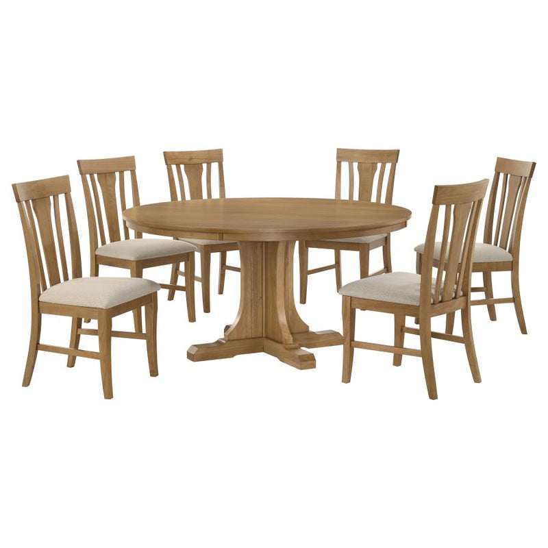 Hartville 7-piece Round Dining Table Set Natural Light Brown-zoom-