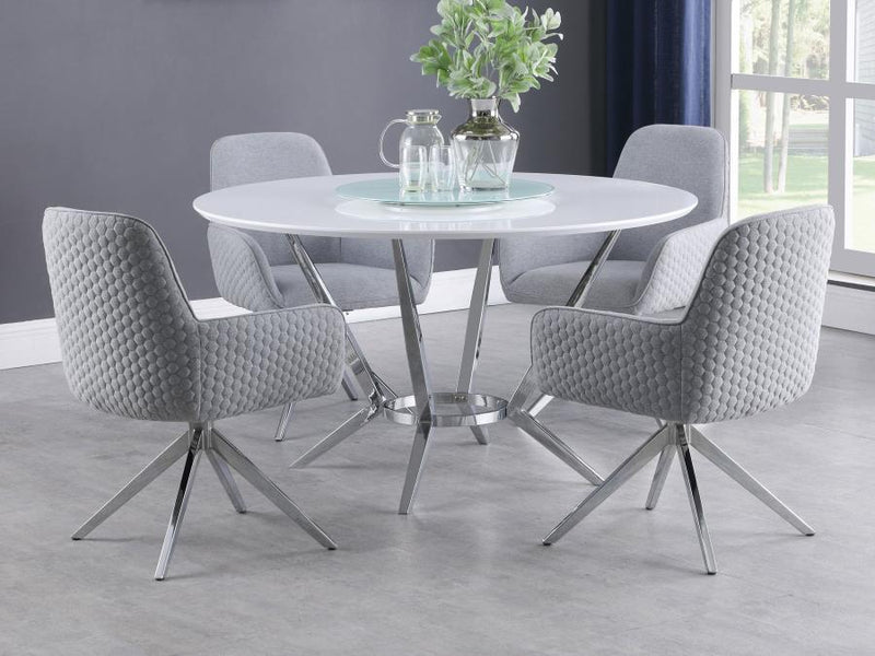 Abby 5-piece Round Dining Table Set White High Gloss-zoom-