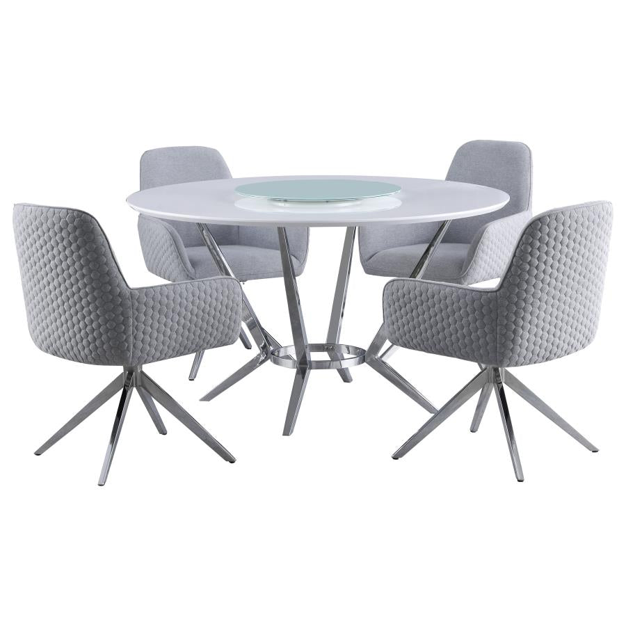Abby 5-piece Round Dining Table Set White High Gloss-2