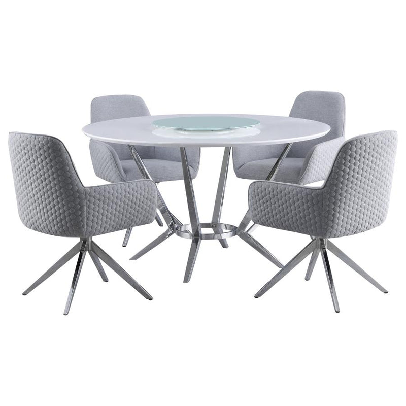 Abby 5-piece Round Dining Table Set White High Gloss-zoom-