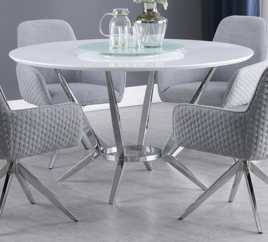 Abby Round 54-inch Lazy Susan Dining Table White High Gloss-2