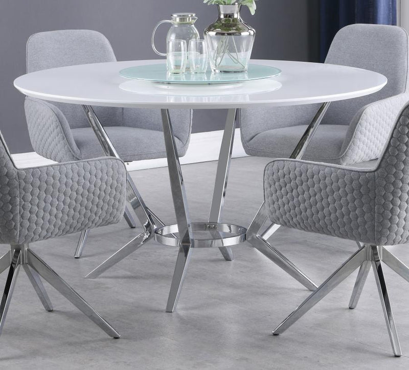 Abby Round 54-inch Lazy Susan Dining Table White High Gloss-zoom-