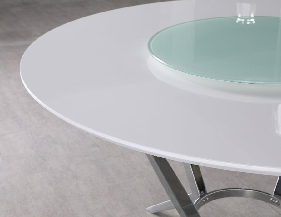 Abby Round 54-inch Lazy Susan Dining Table White High Gloss-3