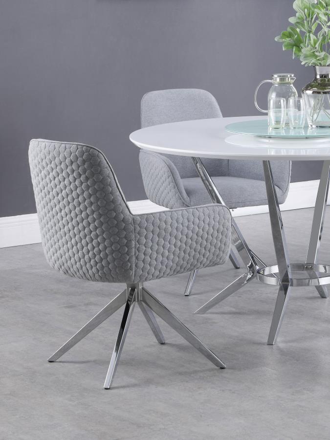 Abby Fabric Upholstered Swivel Dining Arm Chair Light Grey-zoom-2