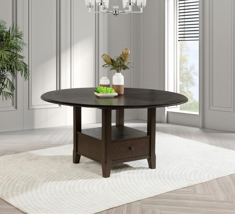 Twyla 60-inch Round Dining Table with Drawer Dark Cocoa-zoom-