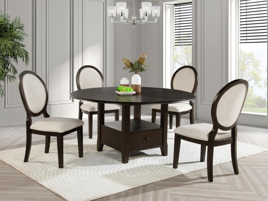 Twyla 5-piece 60-inch Round Wood Dining Table Set Dark Cocoa-zoom-15