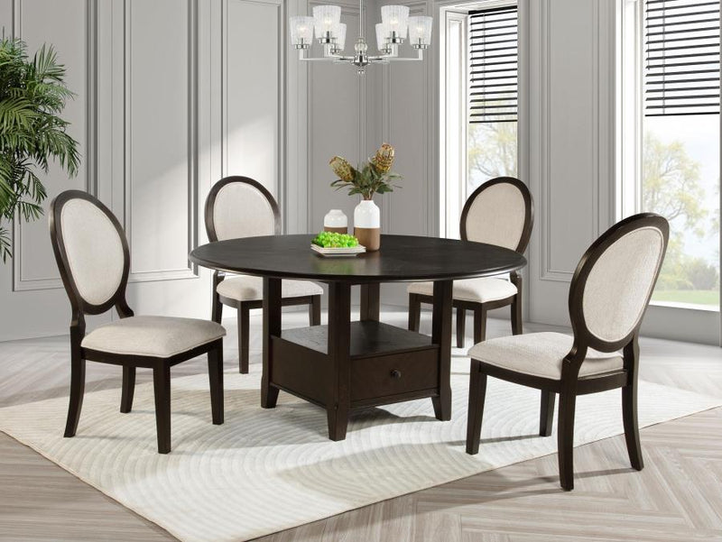 Twyla 5-piece 60-inch Round Wood Dining Table Set Dark Cocoa-zoom-