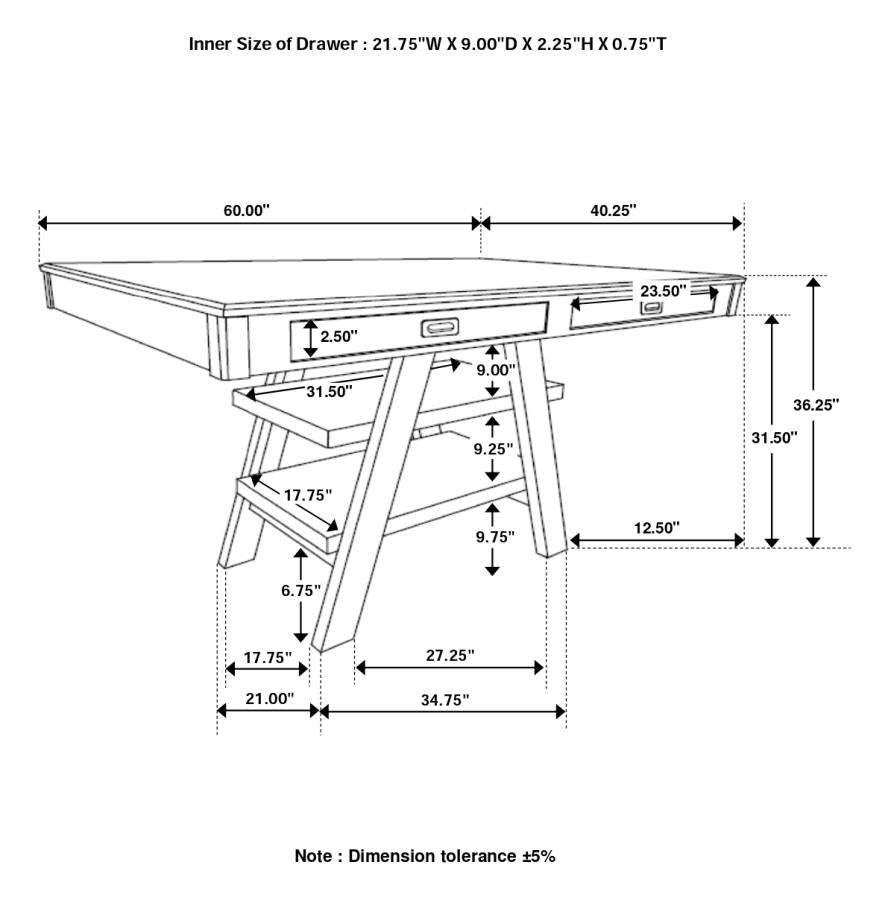 Dewey Rectangular 60-inch Counter Height Dining Table Walnut-zoom-9