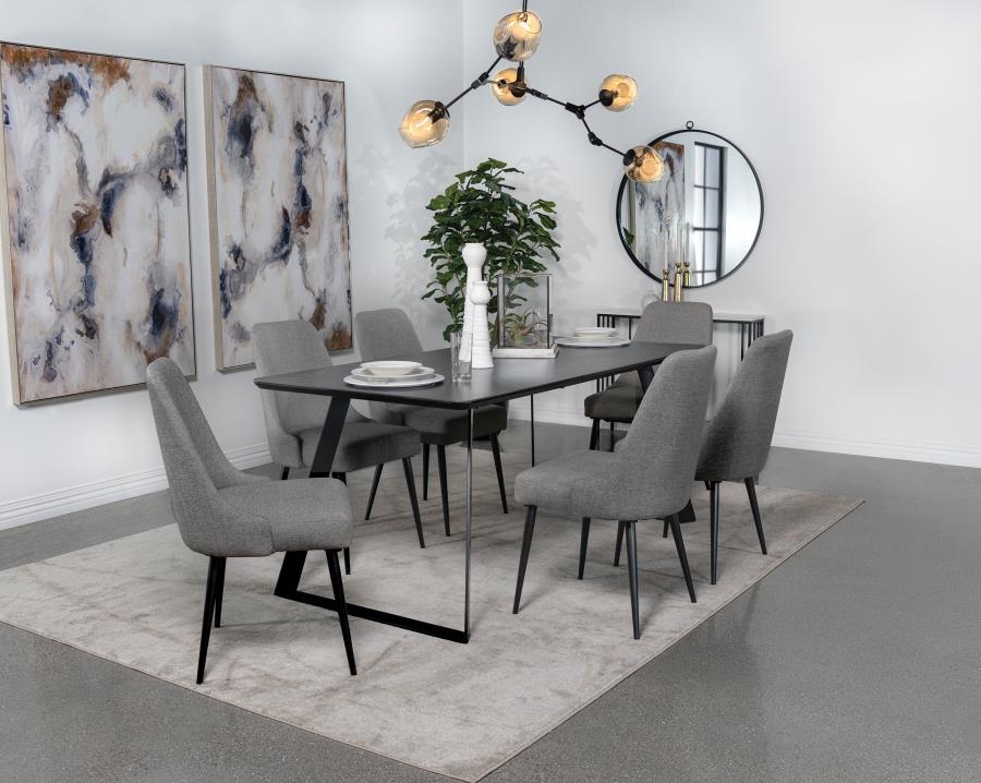 Smith 7-piece Rectangular Ceramic Top Dining Table Set Black-1