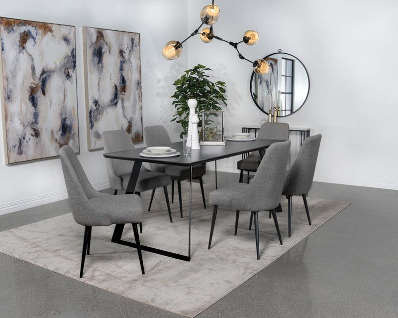 Smith 7-piece Rectangular Ceramic Top Dining Table Set Black-zoom-