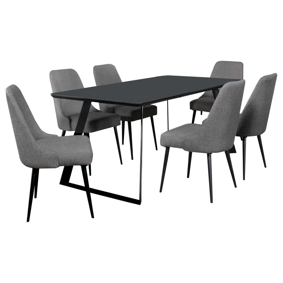Smith 7-piece Rectangular Ceramic Top Dining Table Set Black-zoom-2