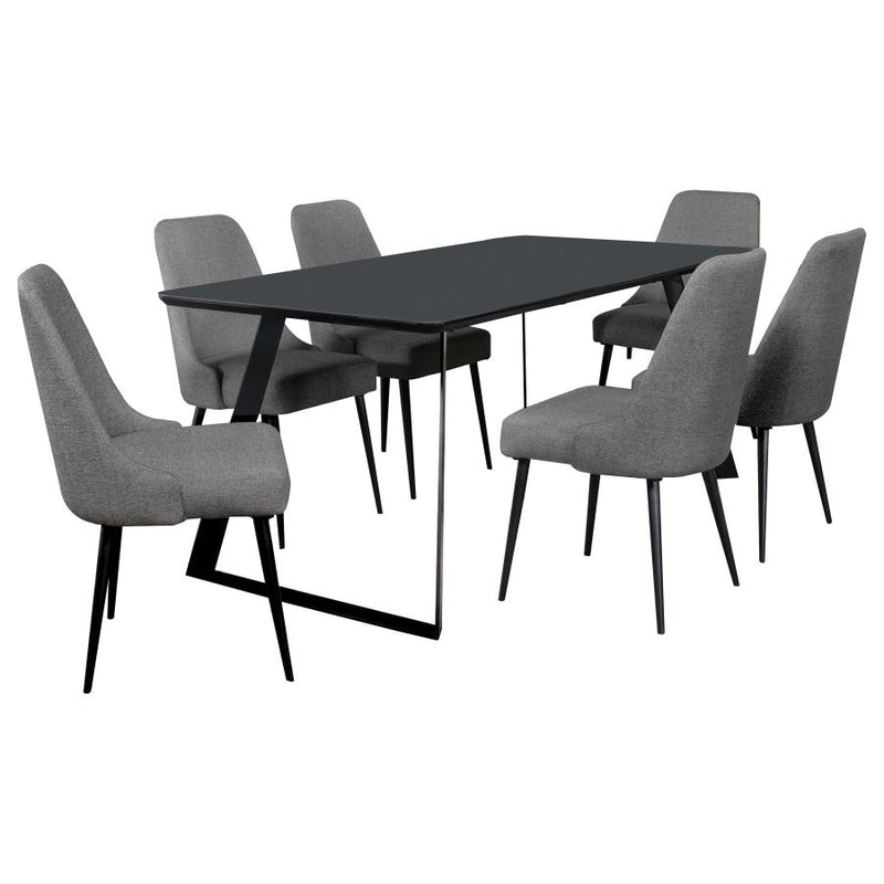 Smith 7-piece Rectangular Ceramic Top Dining Table Set Black-zoom-
