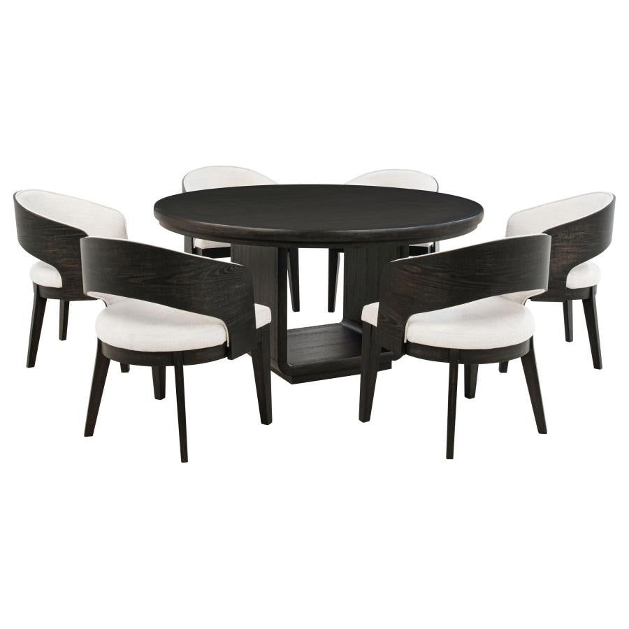 Leandro 7-piece Round Dining Table Set Burnished Black-zoom-2