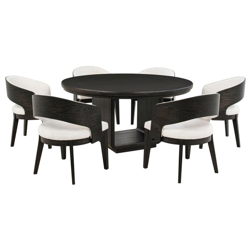 Leandro 7-piece Round Dining Table Set Burnished Black-zoom-