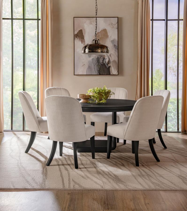 Leandro 7-piece Round Dining Table Set Burnished Black-1