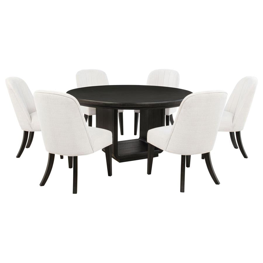Leandro 7-piece Round Dining Table Set Burnished Black-2