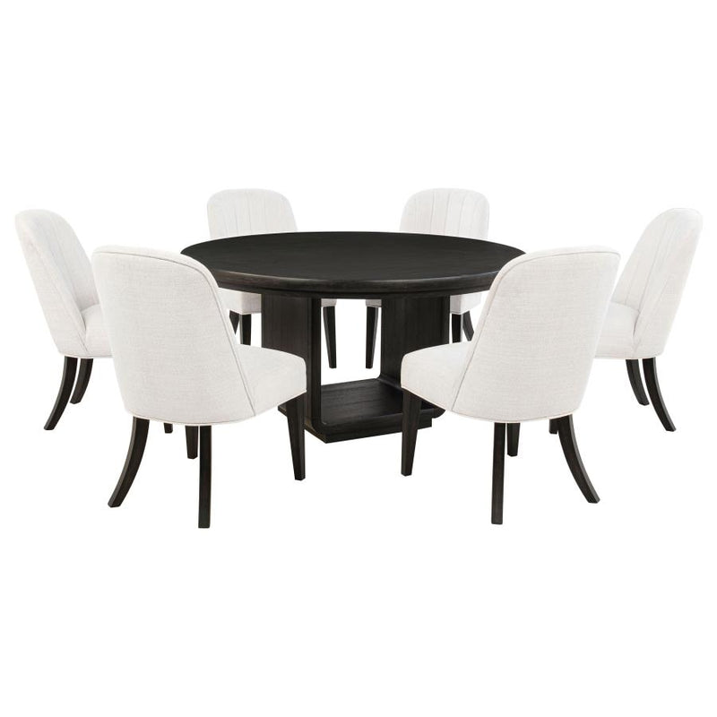 Leandro 7-piece Round Dining Table Set Burnished Black-zoom-