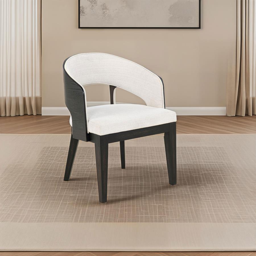 Leandro Upholstered Dining Arm Chair Cream (Set of 2)-zoom-2