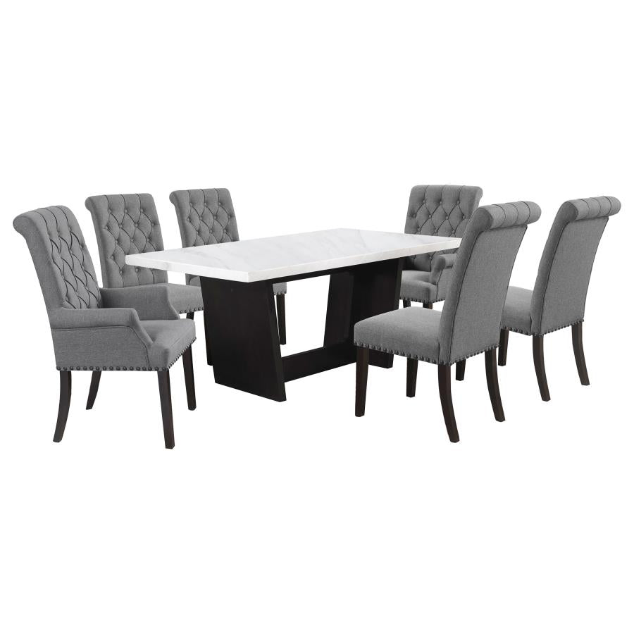 Sherry 7-piece Rectangular Marble Top Dining Table Set Grey-zoom-2