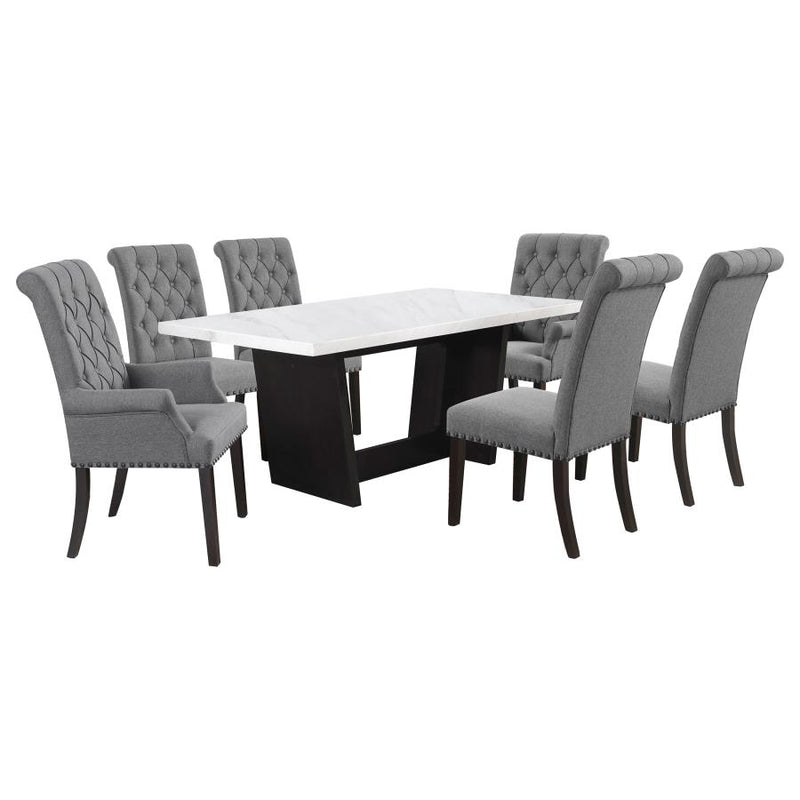 Sherry 7-piece Rectangular Marble Top Dining Table Set Grey-zoom-