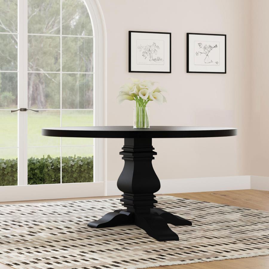 Florence Round 60-inch Pedestal Base Dining Table Black-2