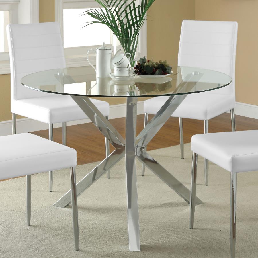 Vance Round 41-inch Glass Top Asterisk Dining Table Chrome-zoom-2