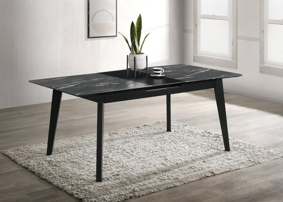 Crestmont 78-inch Extension Dining Table Black Faux Marble-2