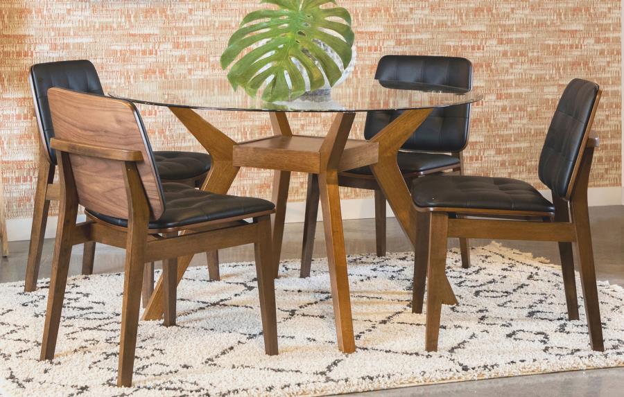 Paxton 5-piece Round Glass Top Dining Table Set Brown-1