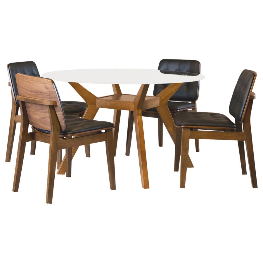 Paxton 5-piece Round Glass Top Dining Table Set Brown-zoom-2