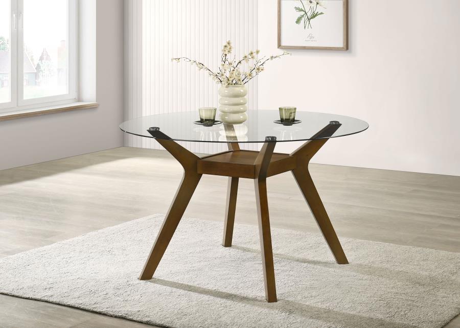 Paxton Round 48-inch Glass Top Wood Dining Table Brown-2