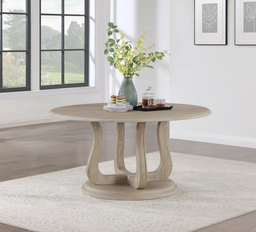 Trofello Round 60-inch Pedestal Dining Table White Washed-zoom-2