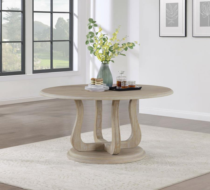 Trofello Round 60-inch Pedestal Dining Table White Washed-zoom-